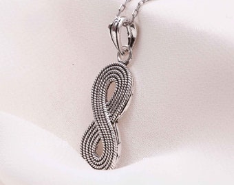 Filigree 925 Sterling Silver Infinity Pendant with Snail Pattern. Oxidized. Everyday Wear Gift Idea for Her Ethnic Elegant