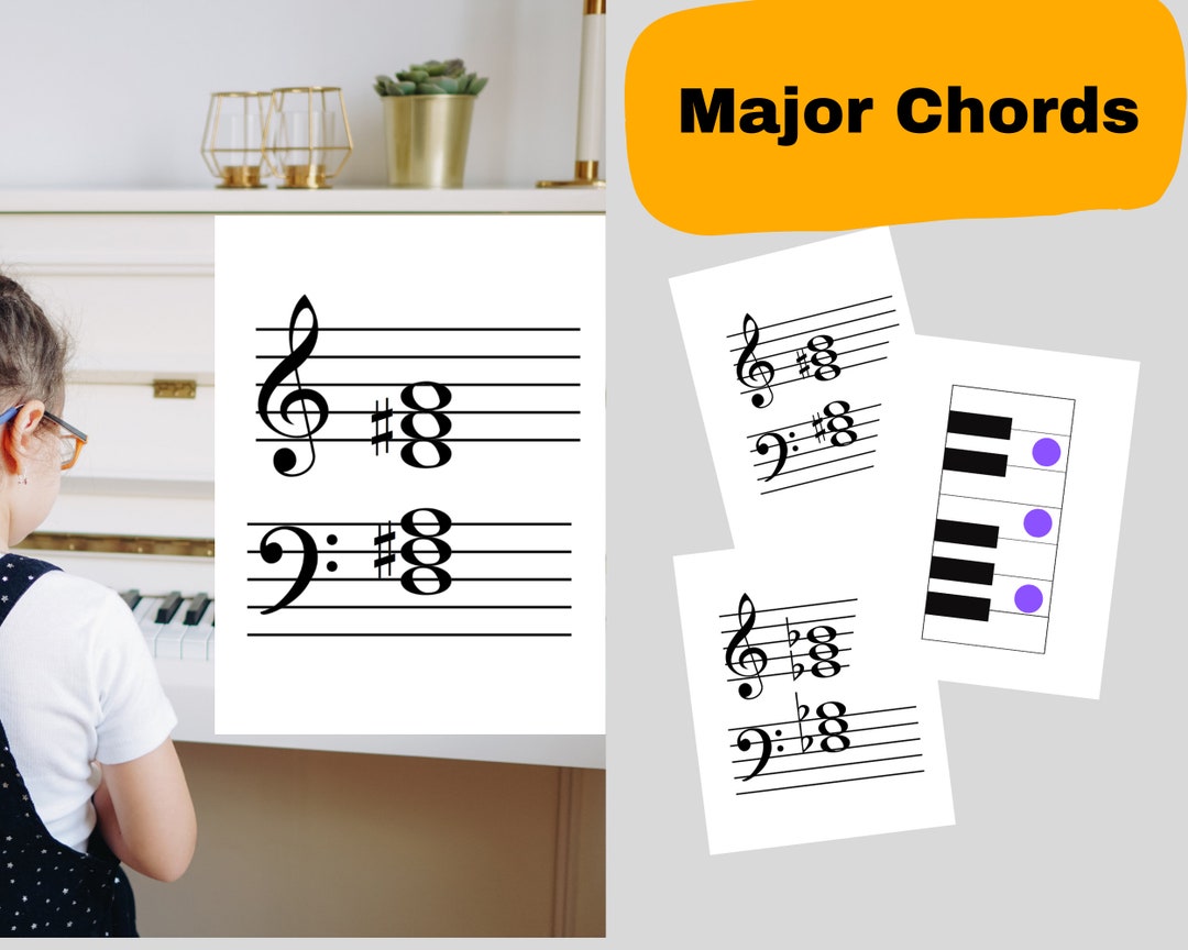 MAJOR Chord Flashcards Staff & Keyboard Visuals for Major Chords Etsy