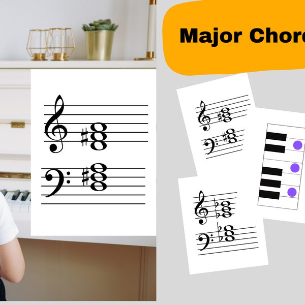 MAJOR Chord Flashcards | Staff & Keyboard Visuals for Major Chords