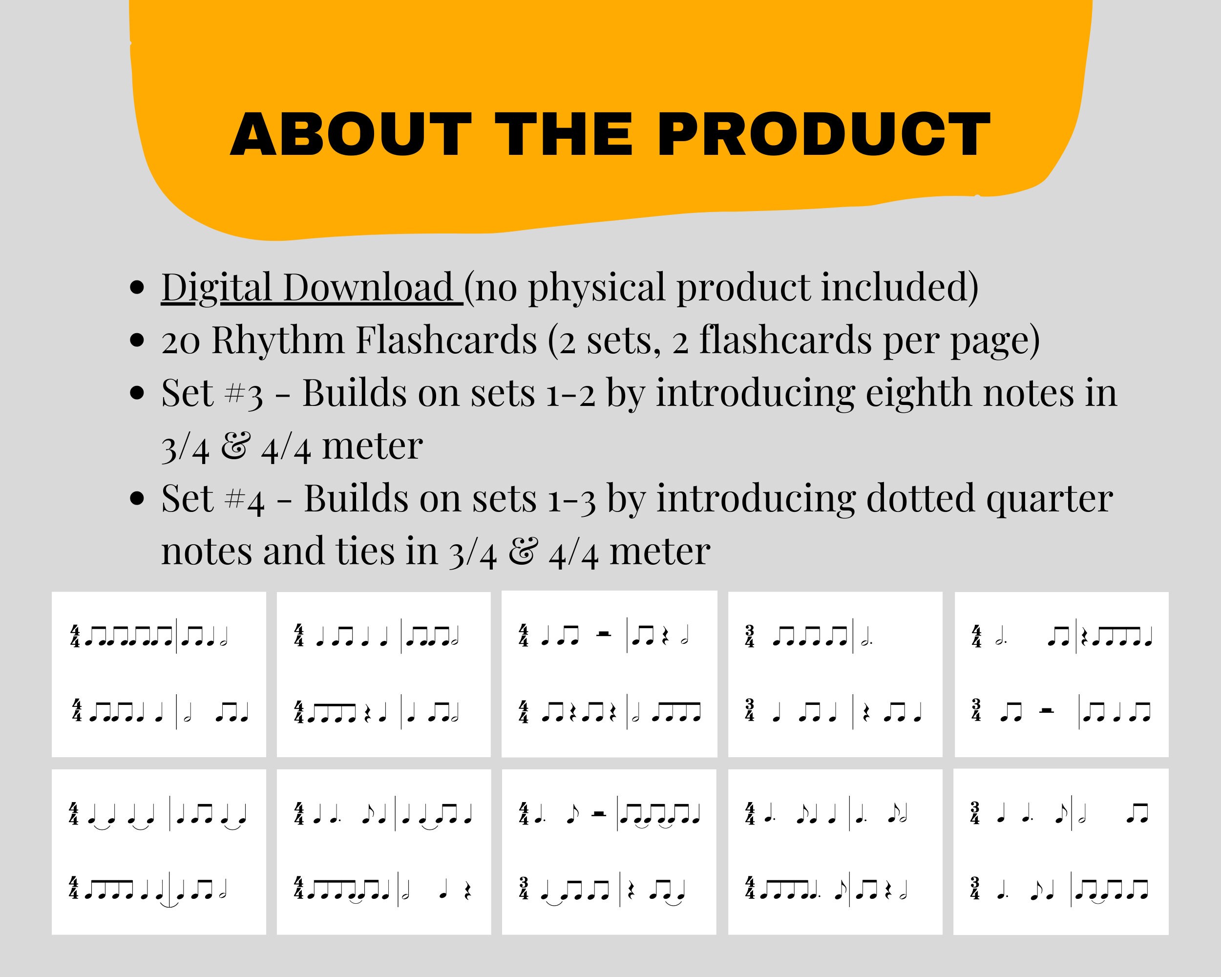 Pack of Printable Rhythm Flashcards for Music Education | Sets 3 &amp; 4 ...