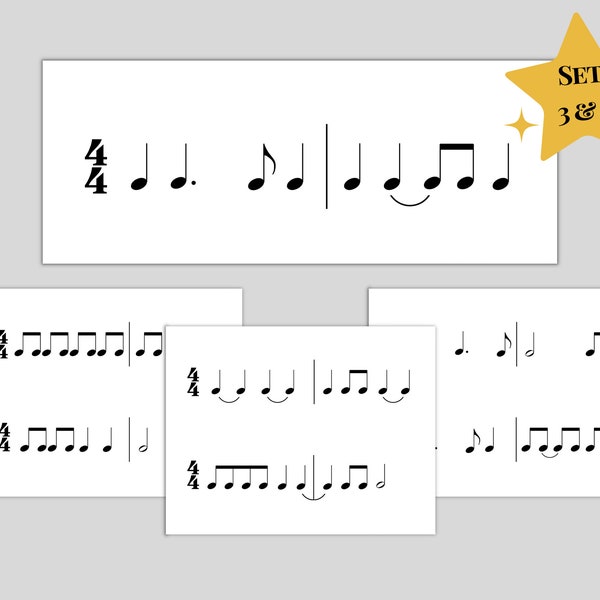 Pack of Printable Rhythm Flashcards for Music Education | Sets 3 & 4 - Pack of 20 Cards