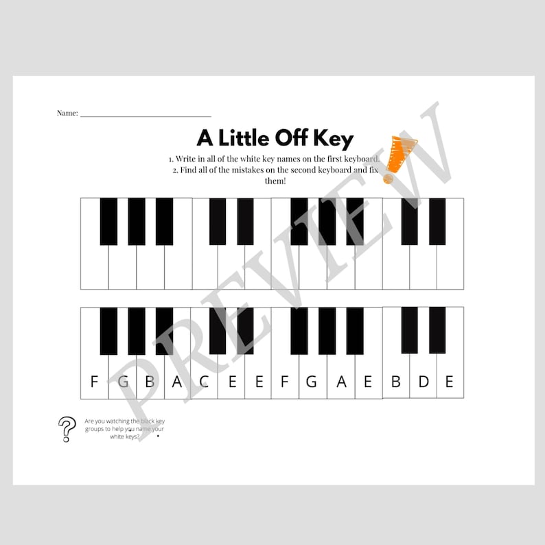 Beginner Piano Worksheets Naming the White Keys Etsy