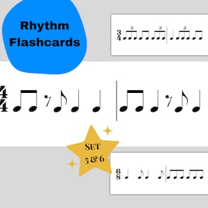 Pack of Printable Rhythm Flashcards for Music Education | Sets 5 & 6 - pack of 20 cards