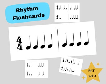 Pack of Printable Rhythm Flashcards for Music Education | Sets 1 & 2 - pack of 20 cards