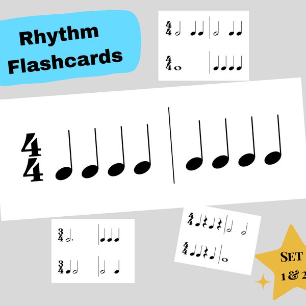 Pack of Printable Rhythm Flashcards for Music Education | Sets 1 & 2 - pack of 20 cards