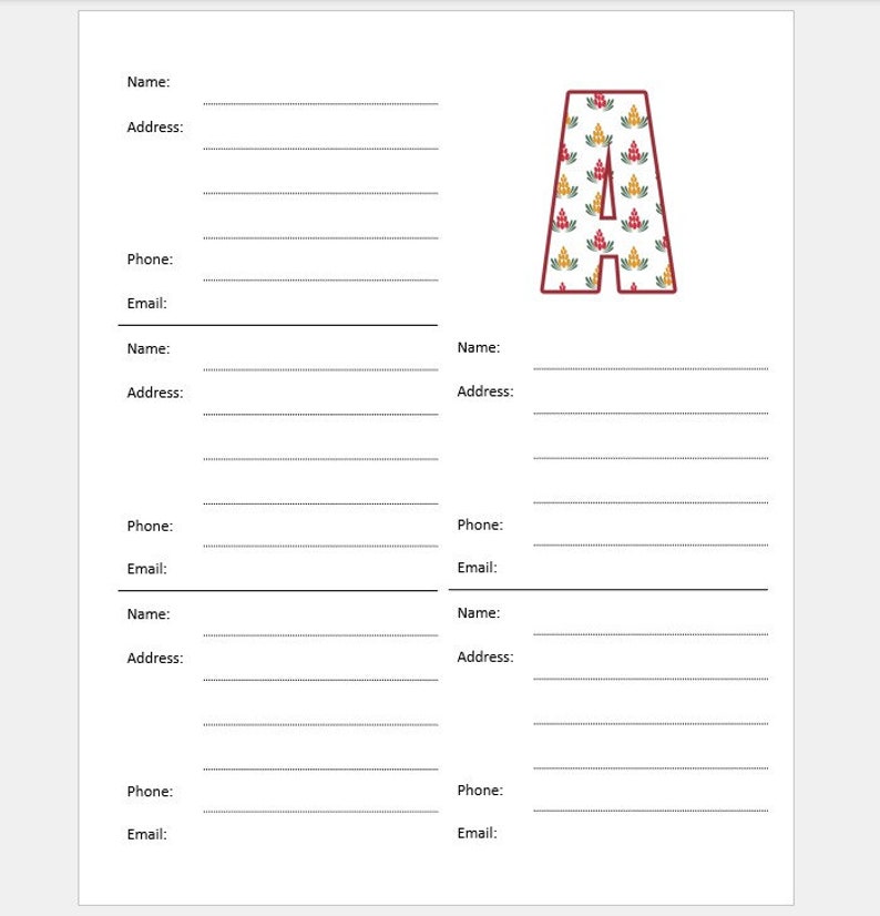 Printable address book in pdf etsy