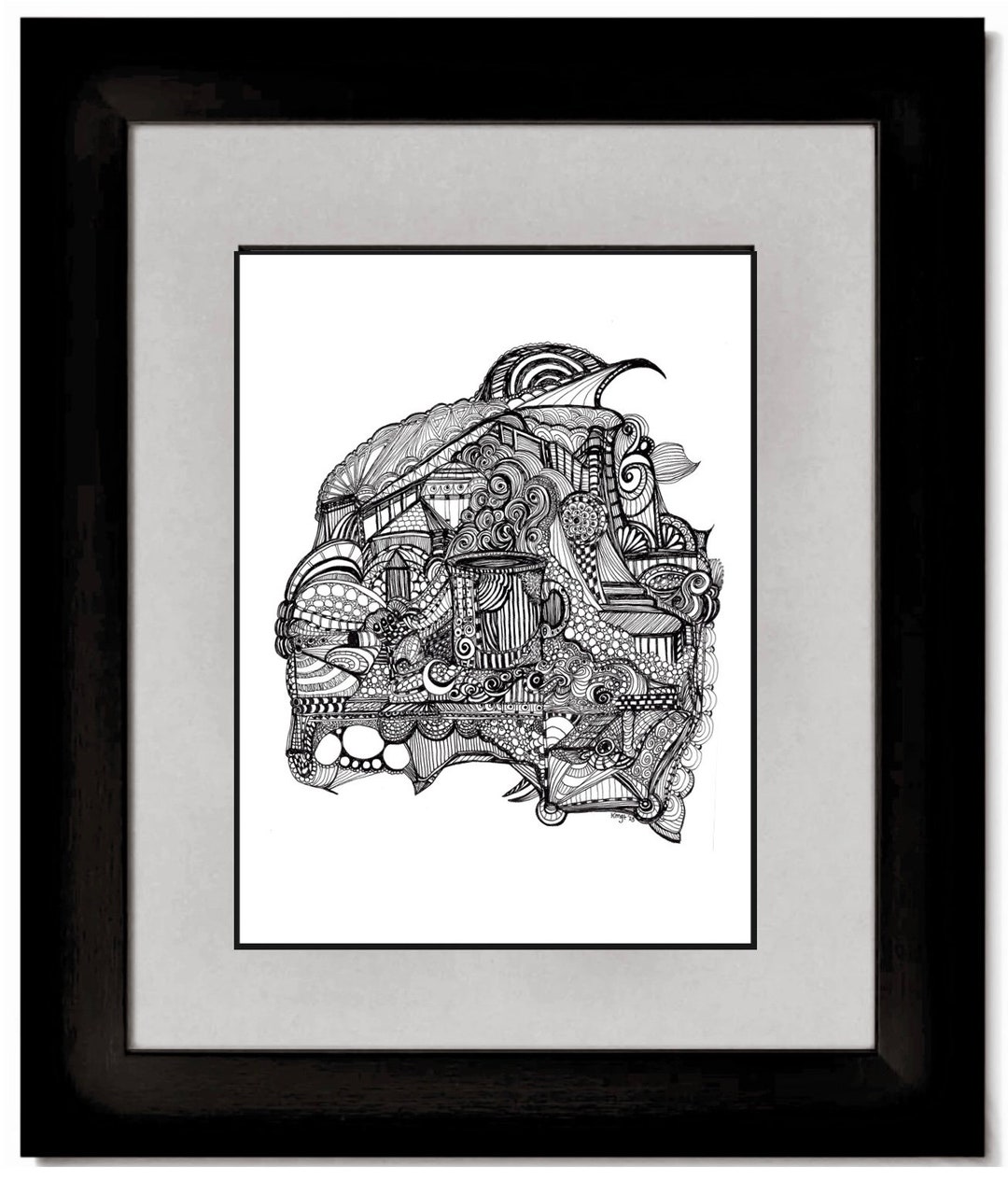 Hidden Object Line Art Print – Whimsical Pen and Ink Drawing | Black ...