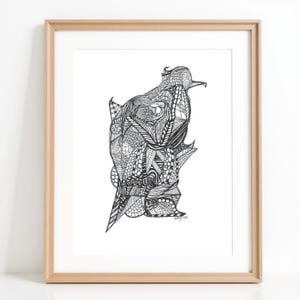 Lámina de arte mural "Graceful Hawk" (8x10) - Elegante dibujo lineal / Póster simbólico de pájaro en blanco y negro / Regalo de bellas artes inspirado en la naturaleza
