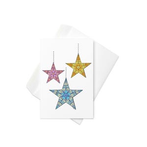 Carte de Noël élégante avec ornement étoilé - Voeux de vacances dessinés à la main - Carte de correspondance dynamique, unique, à offrir maintenant