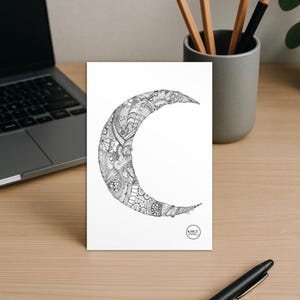 Hand-Drawn Moon Postcard: Ornate Celestial Art