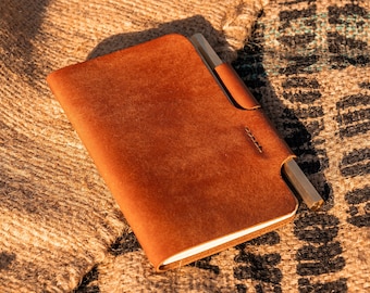 Leather Field Notes Journal Cover, Handmade Pocket Notebook Case with Pen, Personalized Leather Sketchbook