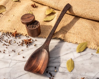 Handmade Black Walnut Wooden Spoon, Hand-carved Wood Stirring Spatula