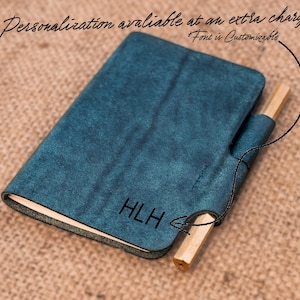 Leder Feld Notizen Journal Cover, handgemachte Tasche Notizbuch Hülle mit Stift, personalisierte Leder Skizzenbuch Bild 9