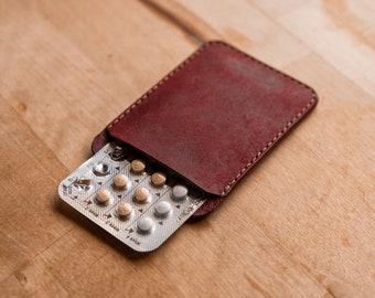 Birth Control Pill Sleeve, Leather Pill Case, Personalized