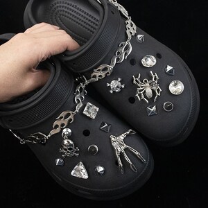 Punk Croc Charms Goth Shoes Accessories Sandals Decorations with Metal Spikes Chains and Skull Set for Clogs