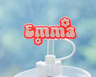 Adorno de pajita personalizado con nombre y flor, regalo personalizado para Stanley Cup, adorno de pajita personalizado, accesorios para vasos, regalo para niñas.