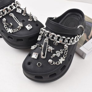 Metal Punk Charms and Chains Goth Shoe Charms Metal Spike Shoe Charm Spikes Croc  Charms Silver Shoe Charm Silver Chain Shoe Charm 