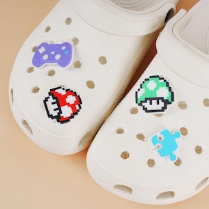 Retro Gamer Shoe Charms,Green&Red Mushroom Shoe Charms,Accessories for Hole Shoes,Game consoles Decoration for Shoes,3D Printed shoe Pin