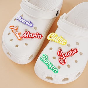 Gepersonaliseerde 3D-geprinte naam schoenbedels, aangepaste kleuren naam schoenbedels, schoenendecor, brief schoengespen, cadeaus feestfan, verjaardagscadeaus