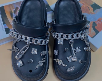 Charmes de chaussures en argent crâne, charmes de boucle de chaussure squelette, accessoires de chaussures, chaîne de charme de chaussure de style punk, charme de chaussure Spike, décor de chaussure, chaîne en métal