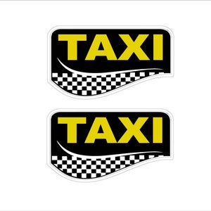May include: Two black and white checkered taxi decals with the word "TAXI" in yellow letters.