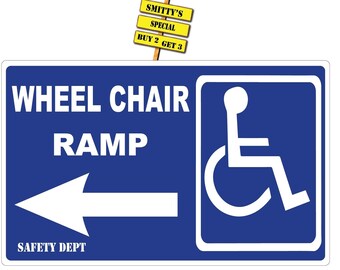 Handicap Wheel Chair Symbol With Left Ramp Arrow Safety Dept. 5.0" x 8.0" Sticker Decal Buy 2 receive a 3rd one free Same Day Shipping P822