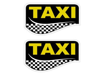 May include: Two black and white checkered taxi decals with the word "TAXI" in yellow letters.