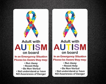Autistic Adult On Board With Autism Awareness 1 Pair of Stickers P425