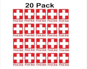 First Aid Red Cross (20 Pack) Vinyl Sticker Decals 2.0" x 2.5" Free Same Day Shipping and Free Tracking P35