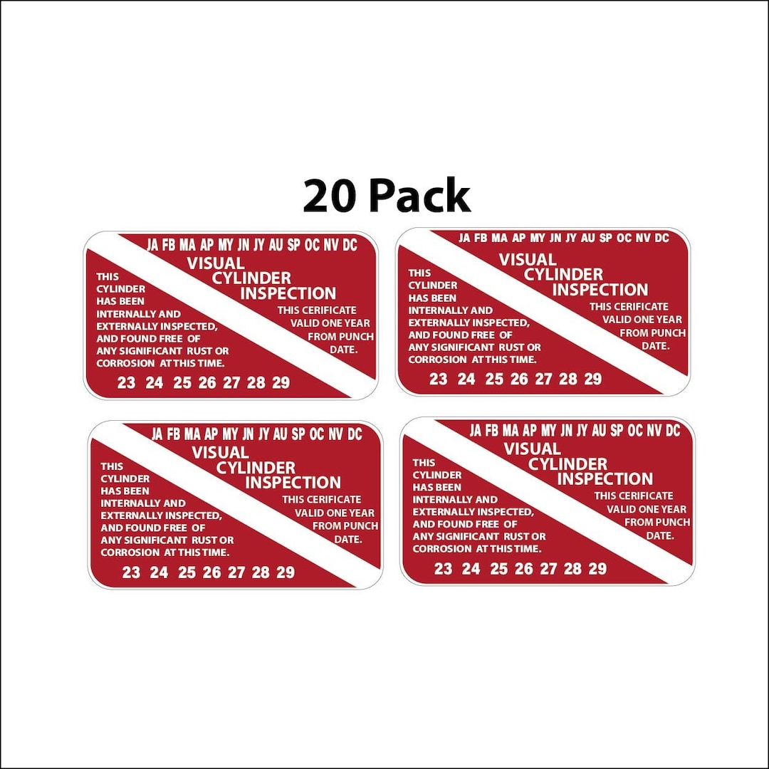 Scuba Tank Visual Inspection Stickers 20 Pack Safety Dept. 1.75 X 3.0
