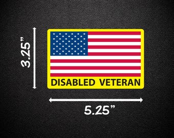 Disabled Veteran American Flag Decal Pair 3.5" x 5.25" Patriotic Car Truck Window Sticker Waterproof Made in USA p64