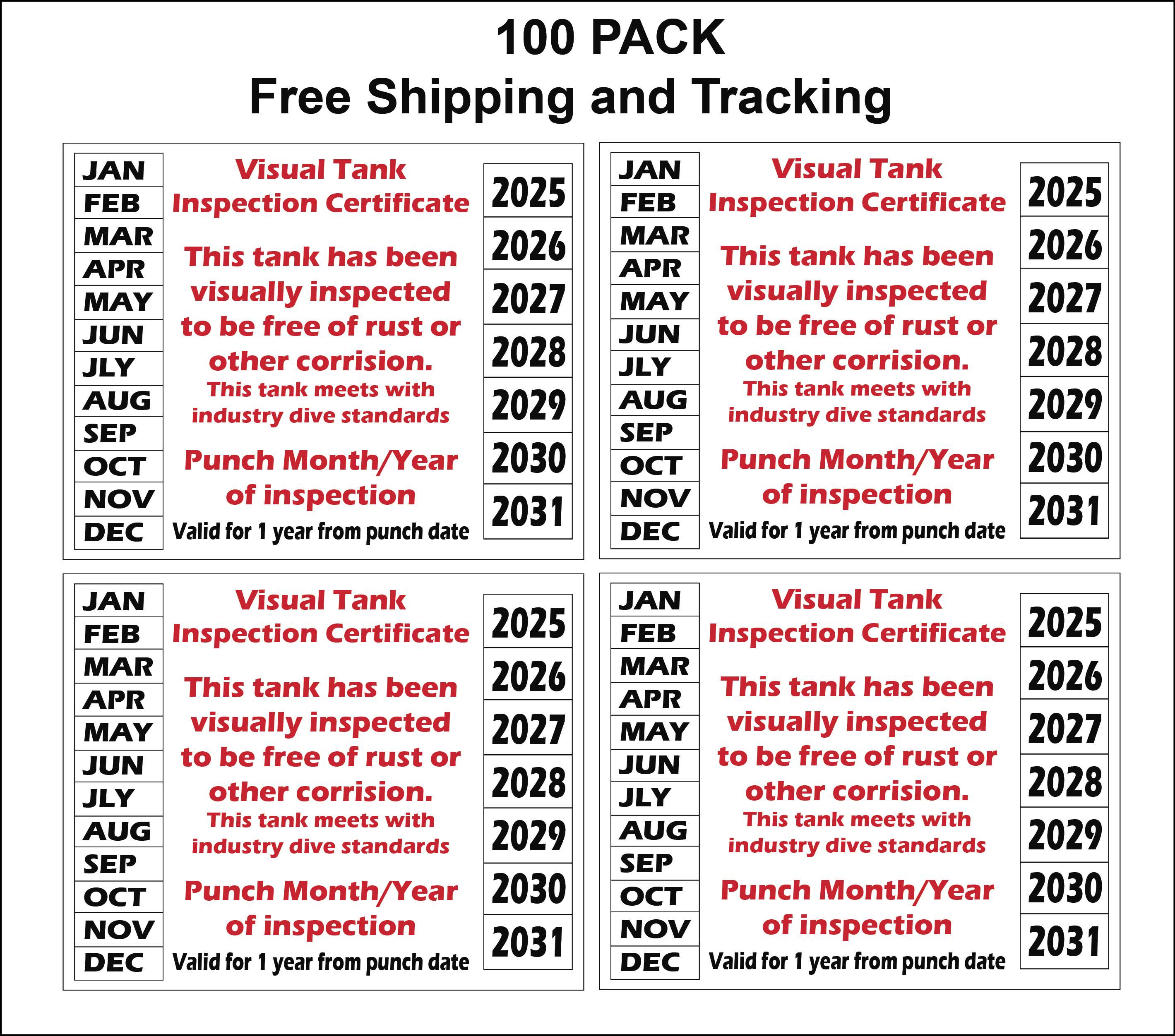Visual Inspection Rin Decals Scuba Tank Inspection Stickers 2024-2030 - 20 Pack Waterproof Vinyl ...