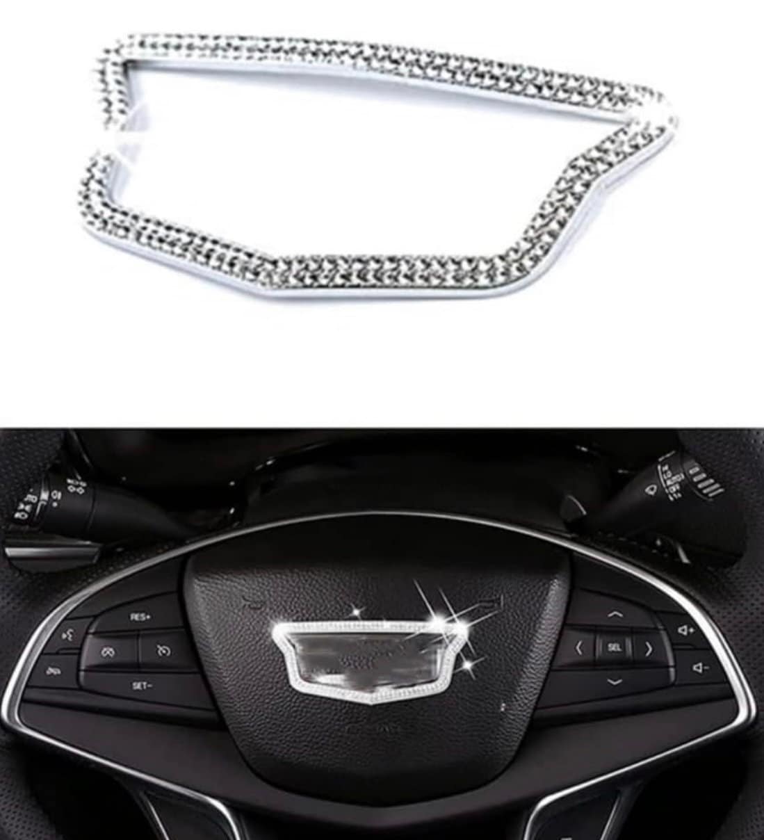 JINGSEN Autocollant diamant décoratif pour volant de voiture Cadillac -  Accessoires d'intérieur de voiture compatibles avec CT4 CT5 CT6 XT4 XT5 XT6  - Avec 2 sous-verres en silicone : : Auto