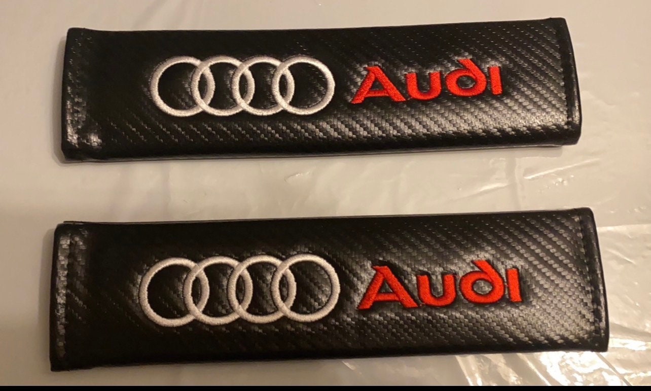 Audi Seatbelt Shoulder Pads 2pk Embroidered Stitching Adjustable