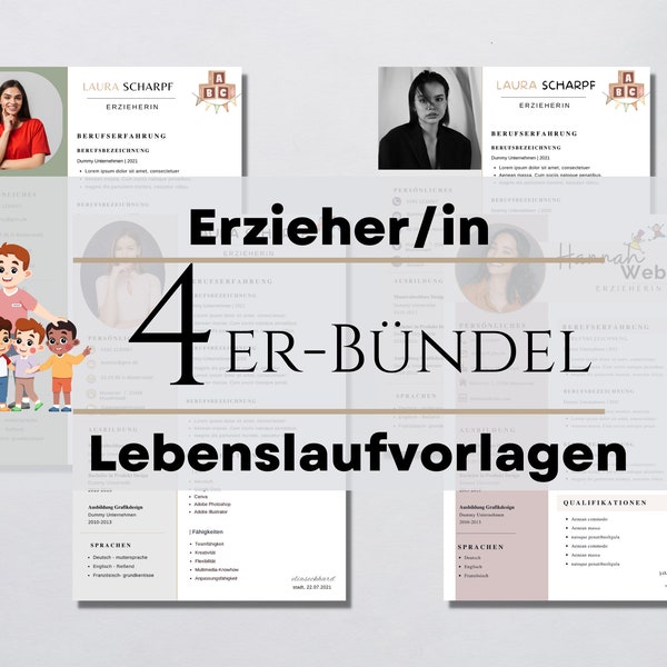 Lebenslauf Vorlage deutsch Erzieherin Erzieher Bewerbung Bewerbungsvorlagen Schlicht Deckblatt Anschreiben modern muster kreativ Canva 2023