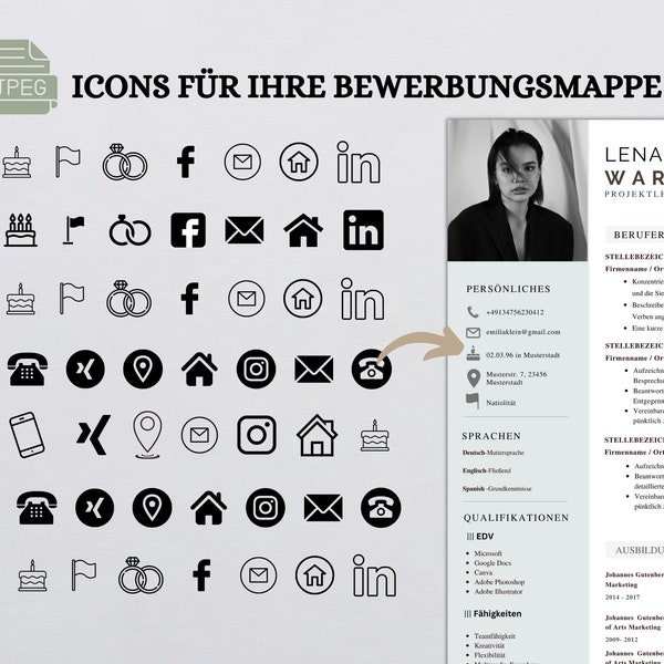 Extra Symbole für Ihre bewerbungsmappe Lebenslauf Icons Bewerbung Vorlage Icons Sofort runterladen Symbole kopieren und einfügen JPEG 2023