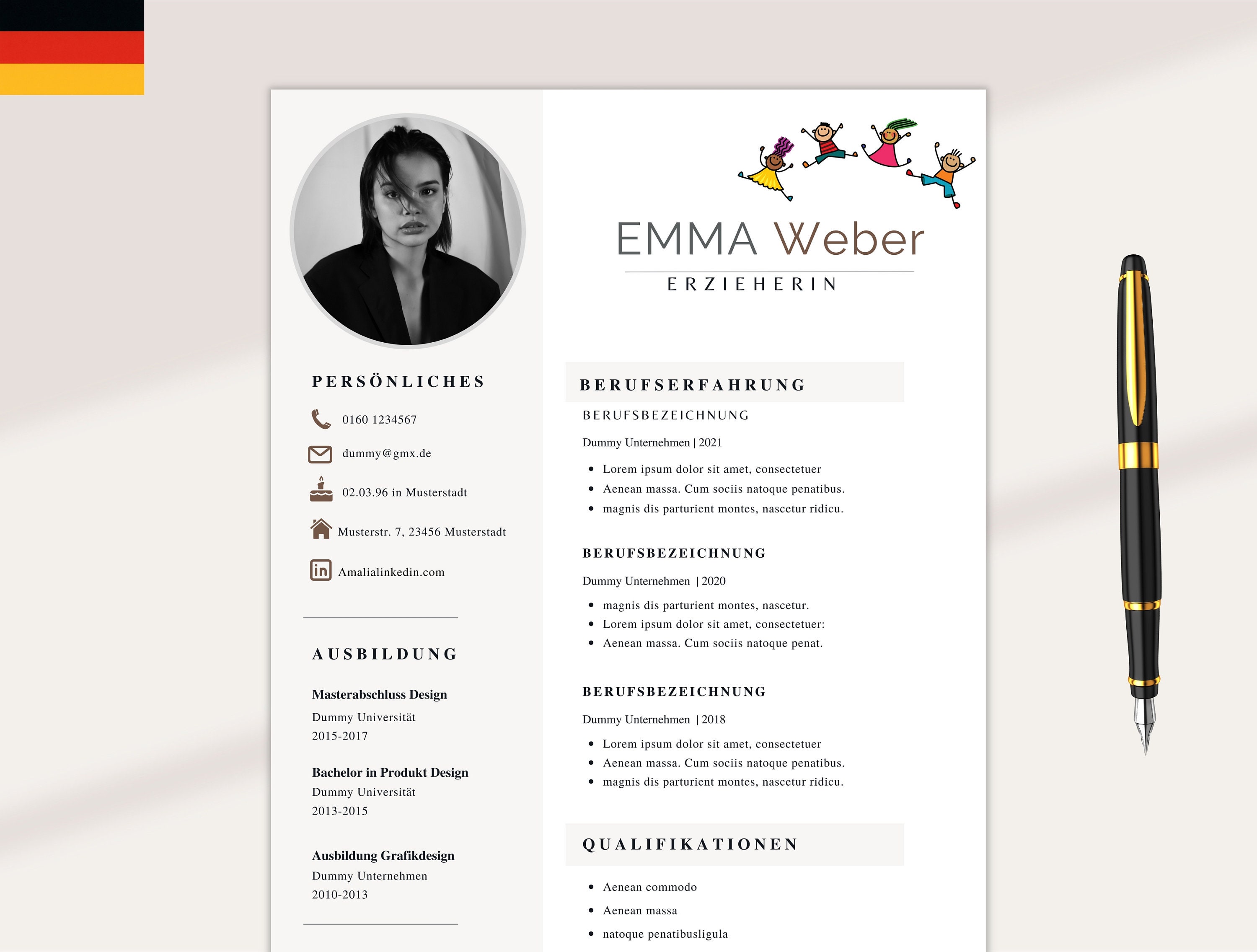  Lebenslauf Vorlage Deutsch Erzieherin Erzieher Bewerbung Motiv 