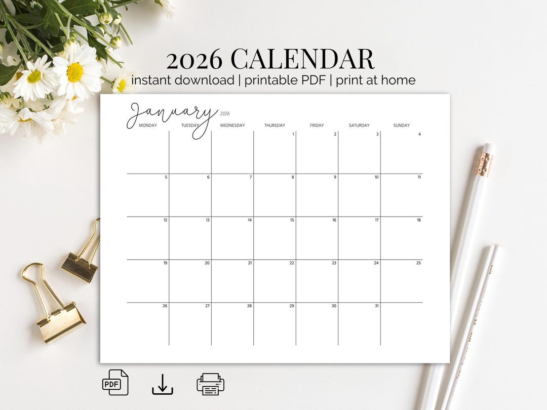 2026 Printable Monthly Calendar PDF | Minimalist 2026 Planner, Letter ...
