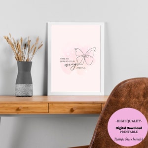 Inspirational Wall Art Quotes for Daily Motivation | Pink & Black Watercolor Glitter Butterfly Motivational Saying | Girly Art Printable