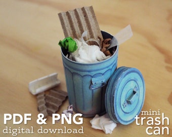 Tiny Trash Can Printable 1:12 Scale | PDF, PNG Miniature Dollhouse Furniture