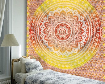 Tapiz de Mandala colgante de pared indio bohemio Ombre, mantel de colcha artesanal de algodón 100%, Hippie de dormitorio, decoración de pared