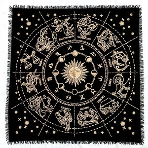 Servilletas de mesa con diseño de cartas del tarot, mantel de oro negro, cuadrado, baraja espiritual pagana celestial, círculo del zodíaco, horóscopo en tres tamaños
