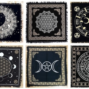 Mantel de altar de tarot Grimorio ocultista Baraja de mesa de plata dorada Servilleta Suministros de brujería Mantel de hechizo Decoración de altar de bruja Brujería espiritual