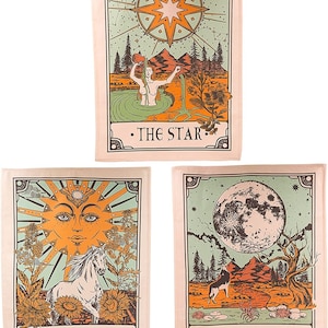 The Sun, Moon and Star Tarot Tapestries -Vertical Vintage Aesthetic Bohemian Medieval Europe Wall Hanging Tapestry for Bed Room Home Decor