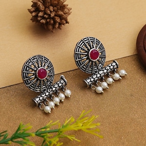 Indian Oxidized Stud Earrings German Silver Studs for women Silver Plated Jewelry Party wear Studs Traditional boho style stud earrings