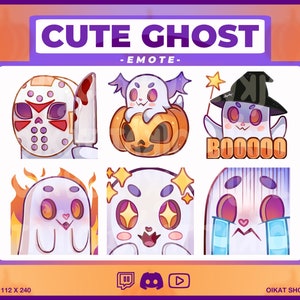 HALLOWEEN GHOST Cute & Kawaii 6 Emotes Set | Twitch, Youtube, Discord