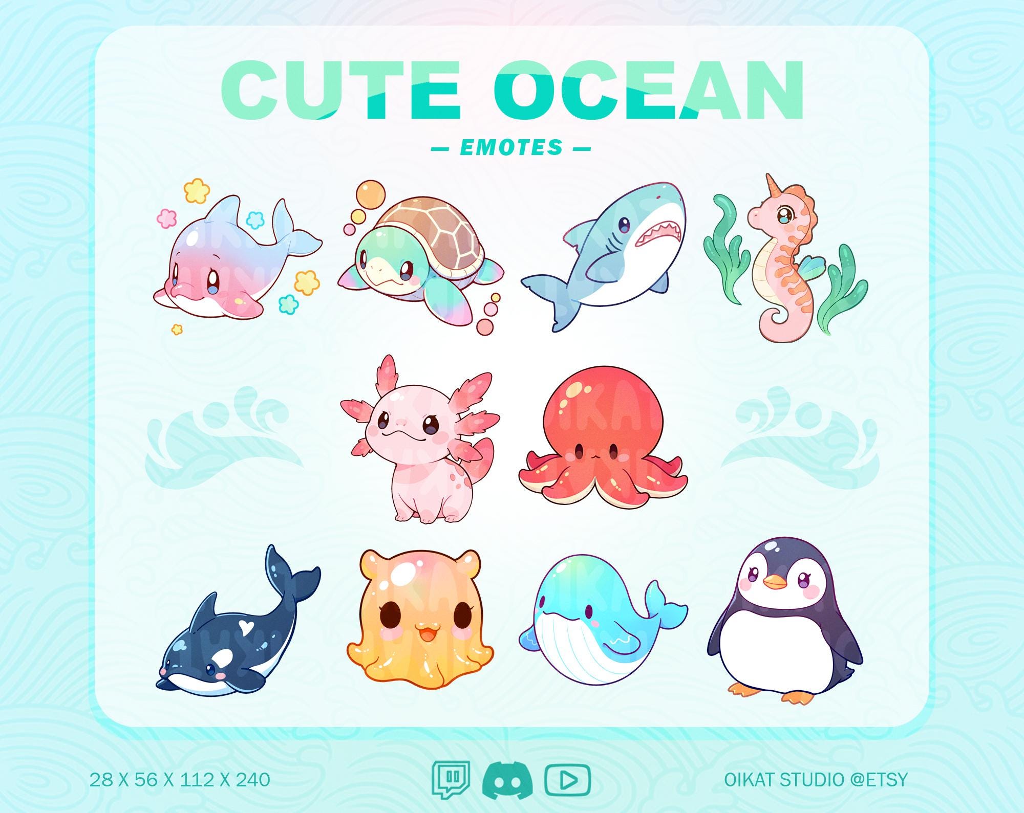 Ocean Emotes OCEAN Emotes / Badges Pack | Twitch, Discord, Youtube, Streaming ...