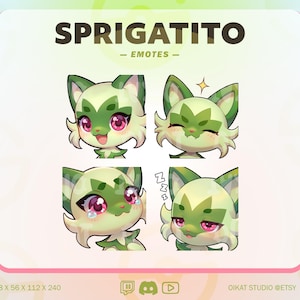 SPRIGATITO Kawaii 4 +1 Emotes Set | Cute Cartoon Anime Twitch, Discord, Youtube Emote Pack | Adorable Streaming Emojis