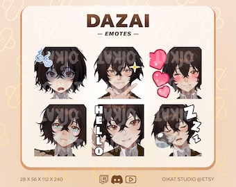 DAZAI Cute & Kawaii 6 + 1 Emotes Set | Twitch, Youtube, Discord | BSD