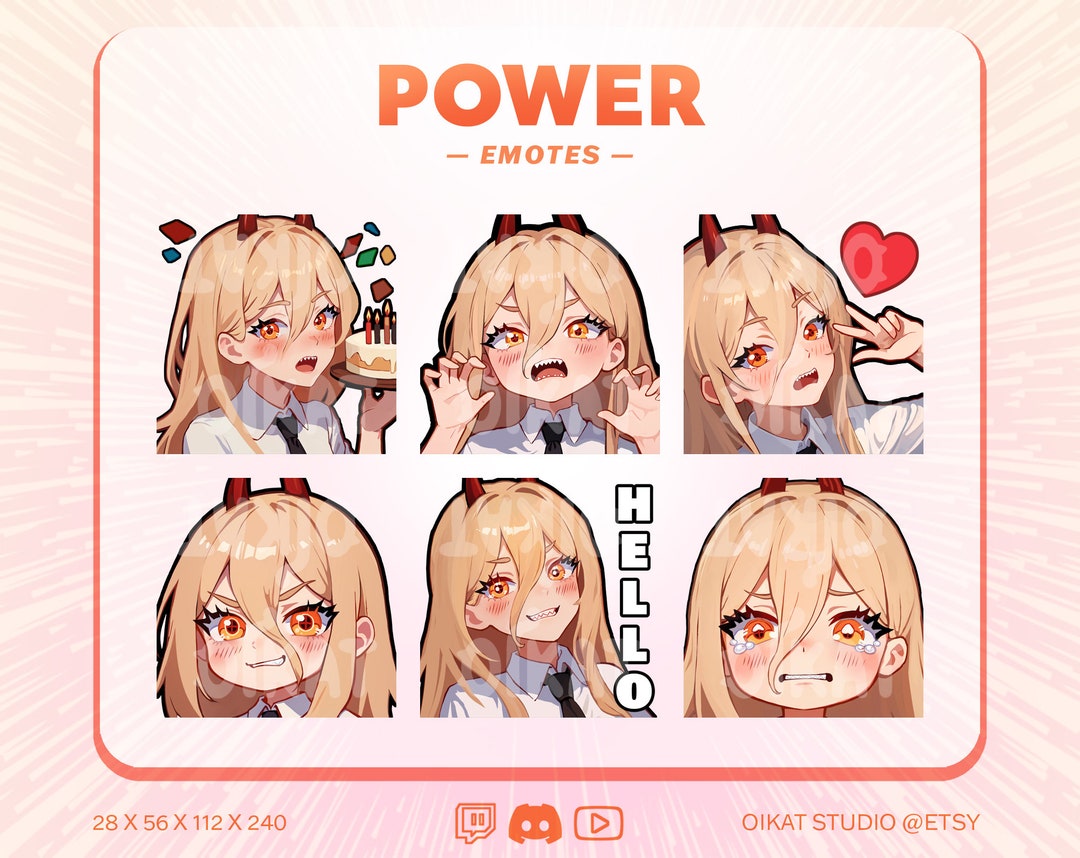Power Emotes POWER Cute & Kawaii 6 Emotes Set | Twitch, Youtube, Discord | CSM - Etsy